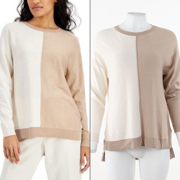 Anne Klein Colorblock Crewneck Sweater - Picture 1 of 5